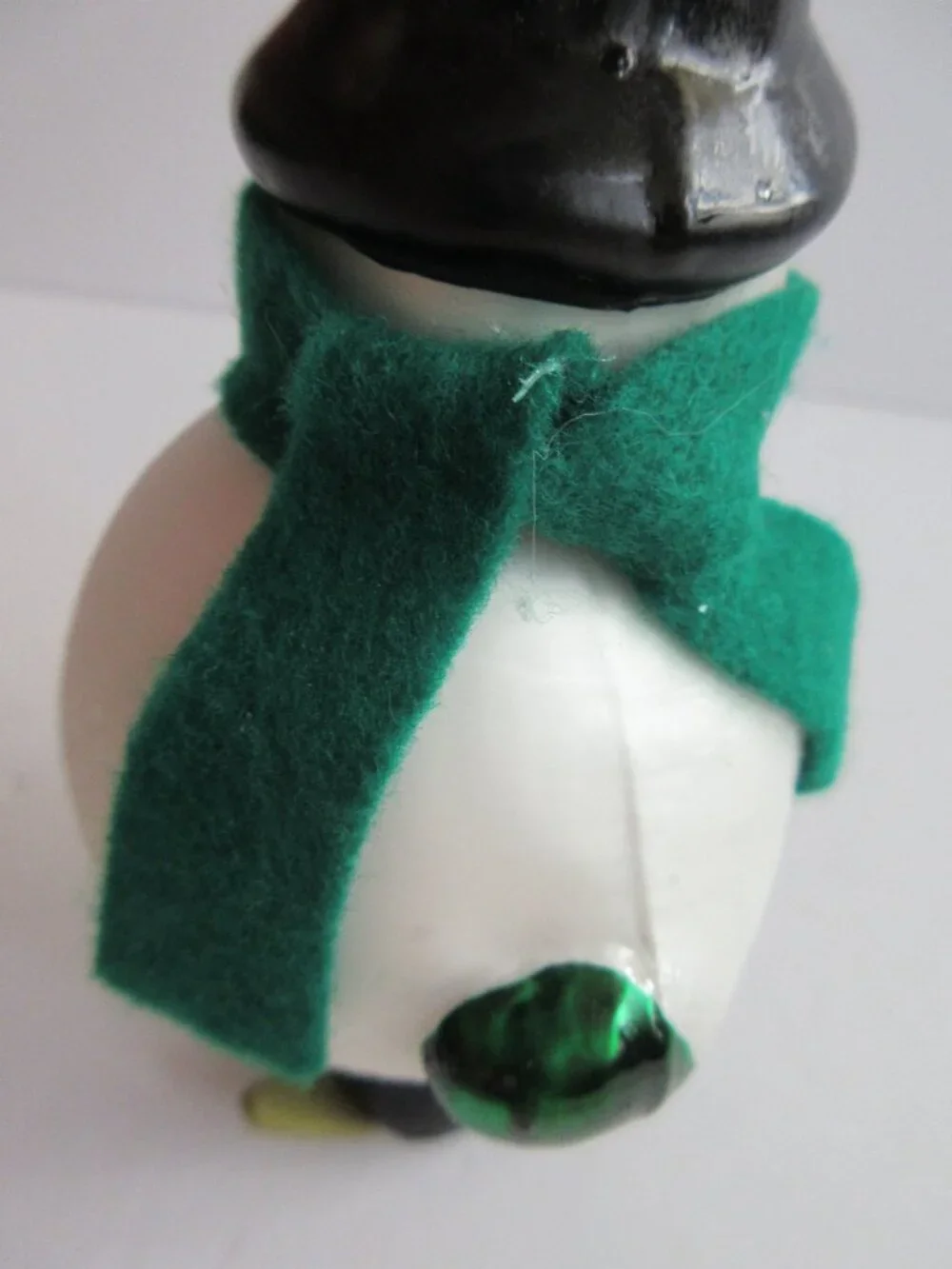Snowman on Skis Glass Christmas Ornament Wearing Green Felt Scarf 5